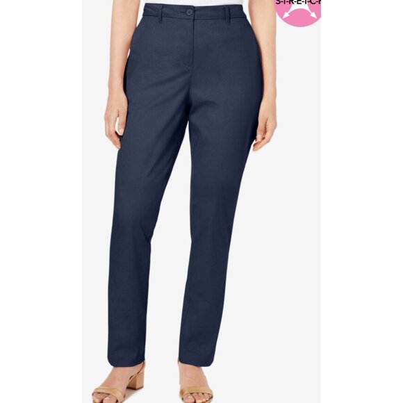 Woman Within Denim - Woman Within NWOT Stretch Cotton Chino Straight Leg Pant Sz 22 Wide Navy Blue Pl